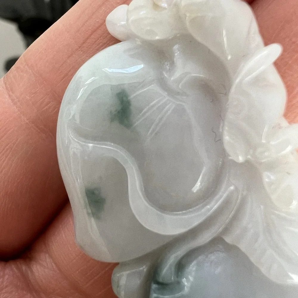 Natural Green Jade Jadeite Pendant Elephant Peach Carved Lucky Prosperity Charm